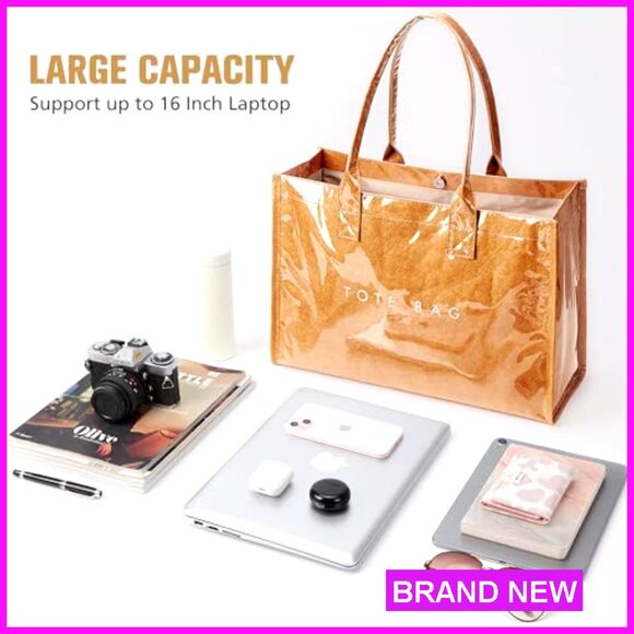 PVC Kraft Paper Tote Bag Minimal Chic Work Handbag with Top Handle